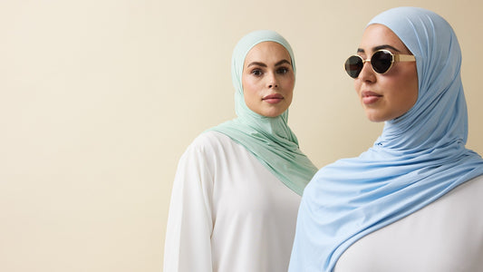 Mint green and blue bamboo hijab