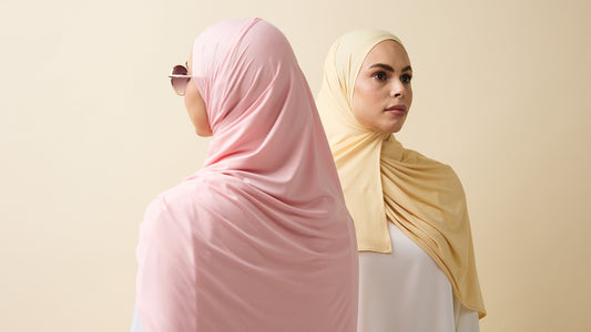 Light pink and yellow bamboo hijab